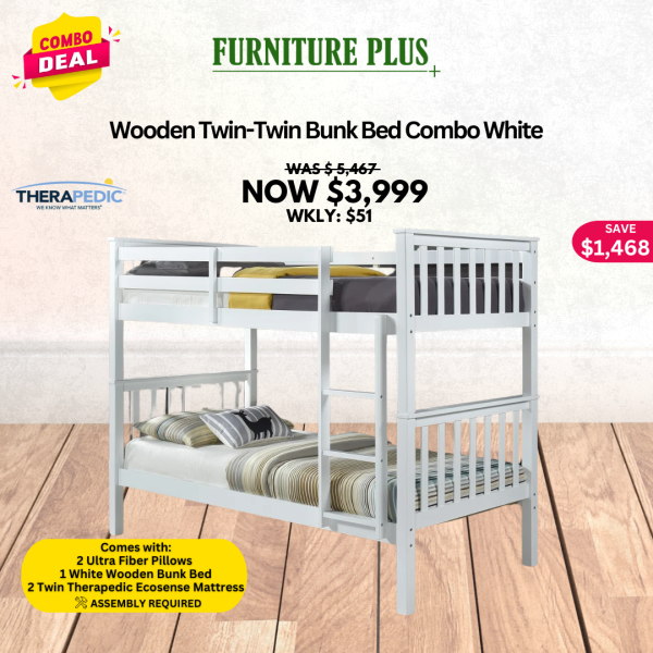 Wooden Twin-Twin Bunk Bed Combo White