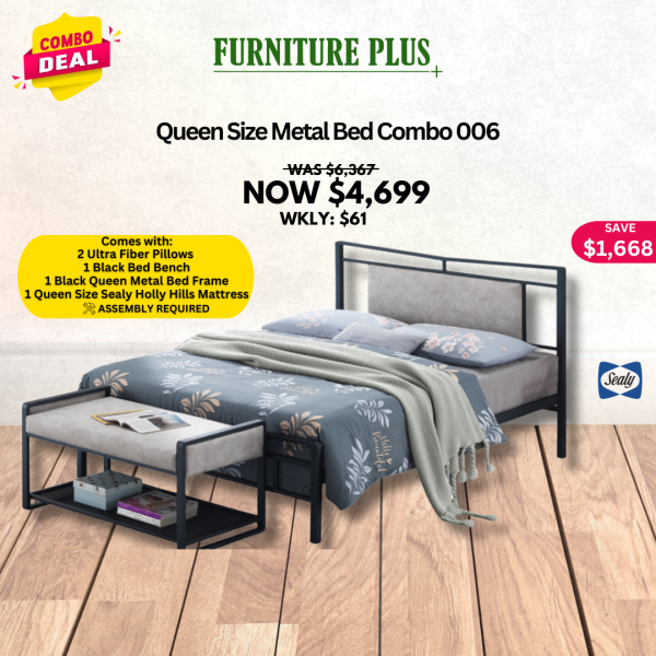 Queen Size Metal Bed + Bench Combo 006