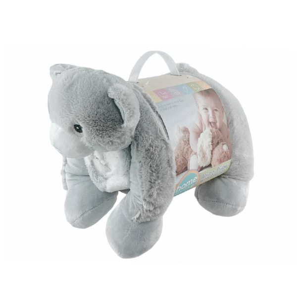 Plush Animal Pillow w/Blanket Grey