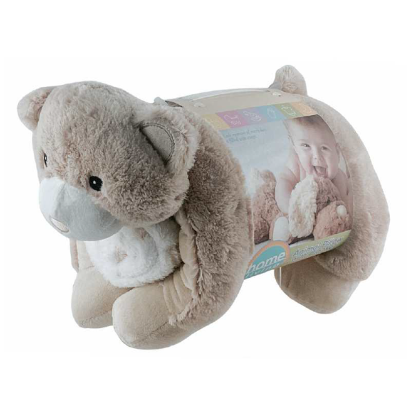 Plush Animal Pillow w/Blanket Beige