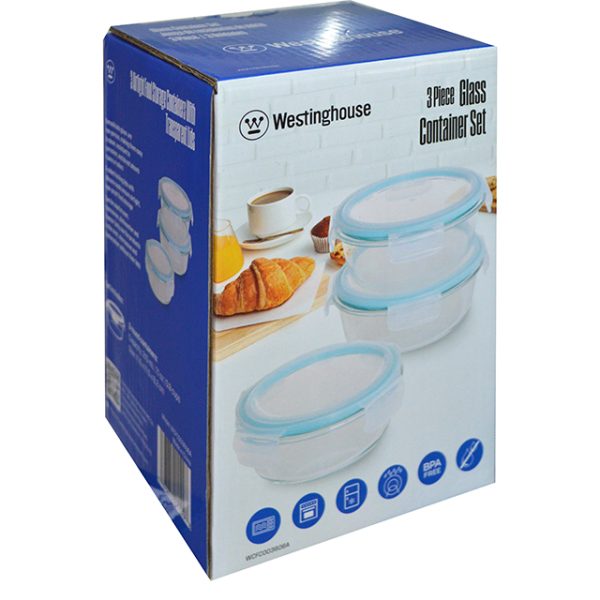 Westinghouse 3pc Round Glass Storage Set w/lids - Image 2