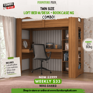 Twin Size Loft Bed w/Desk + Bookcase NG Combo