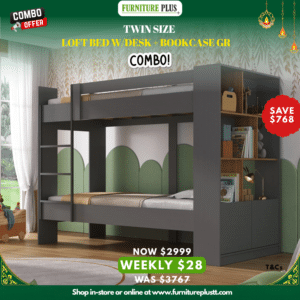 Twin Size Bunk Bed w/Bookcase GR Combo
