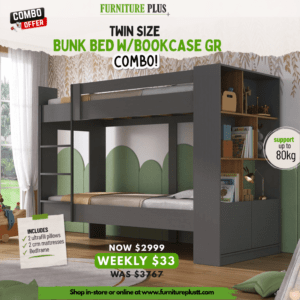 Twin Size Bunk Bed w/Bookcase GR Combo