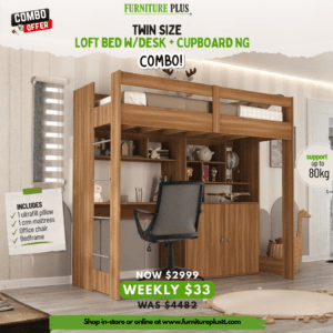 Twin Size Loft Bed w/Desk + Cupboard NG Combo