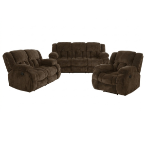 3PC Brown Plush Recliner Set