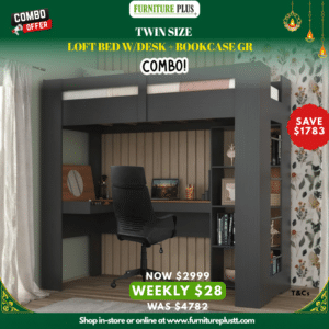 Twin Size Loft Bed w/Desk + Bookcase GR Combo